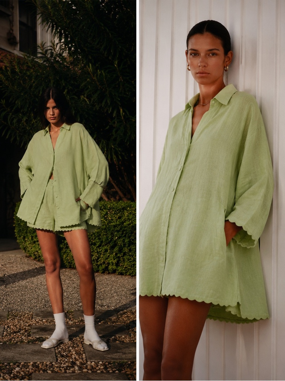Morton Mac Lora Scalloped Tunic Mini Dress with Button Front